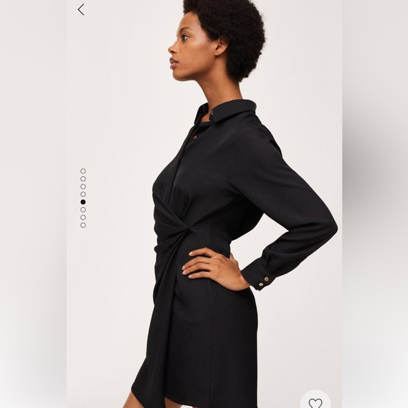 Women’s Mango Knot Detail Button Down Shirt Dress Size Medium 6 Black - Picture 3 of 8